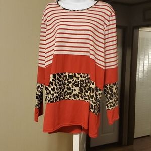 Leopard red and oatmeal striped top